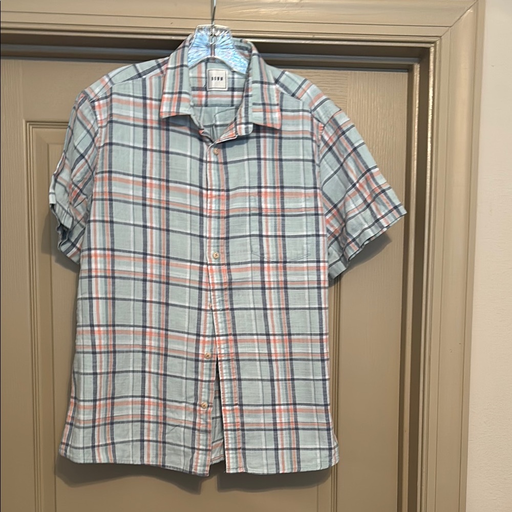 Blue and Orange Casual Button Down Shirt with Relaxed Fit